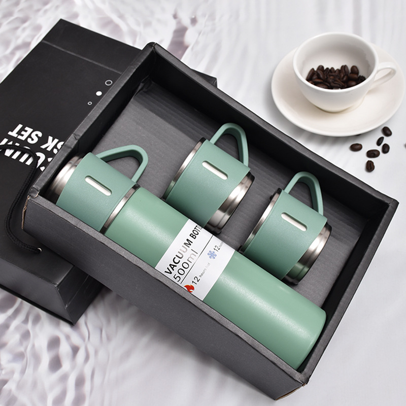 Bộ quà tặng bình giữ nhiệt cao cấp inox 304 không gỉ - giữ nhiệt vô cùng hiệu quả tặng kèm 2 ly chân không .hộp quà đựng chất lượng - binh giu nhiet, binh inox giữ nhiệt có nắp đậy chặt 500ml, binh uống nước