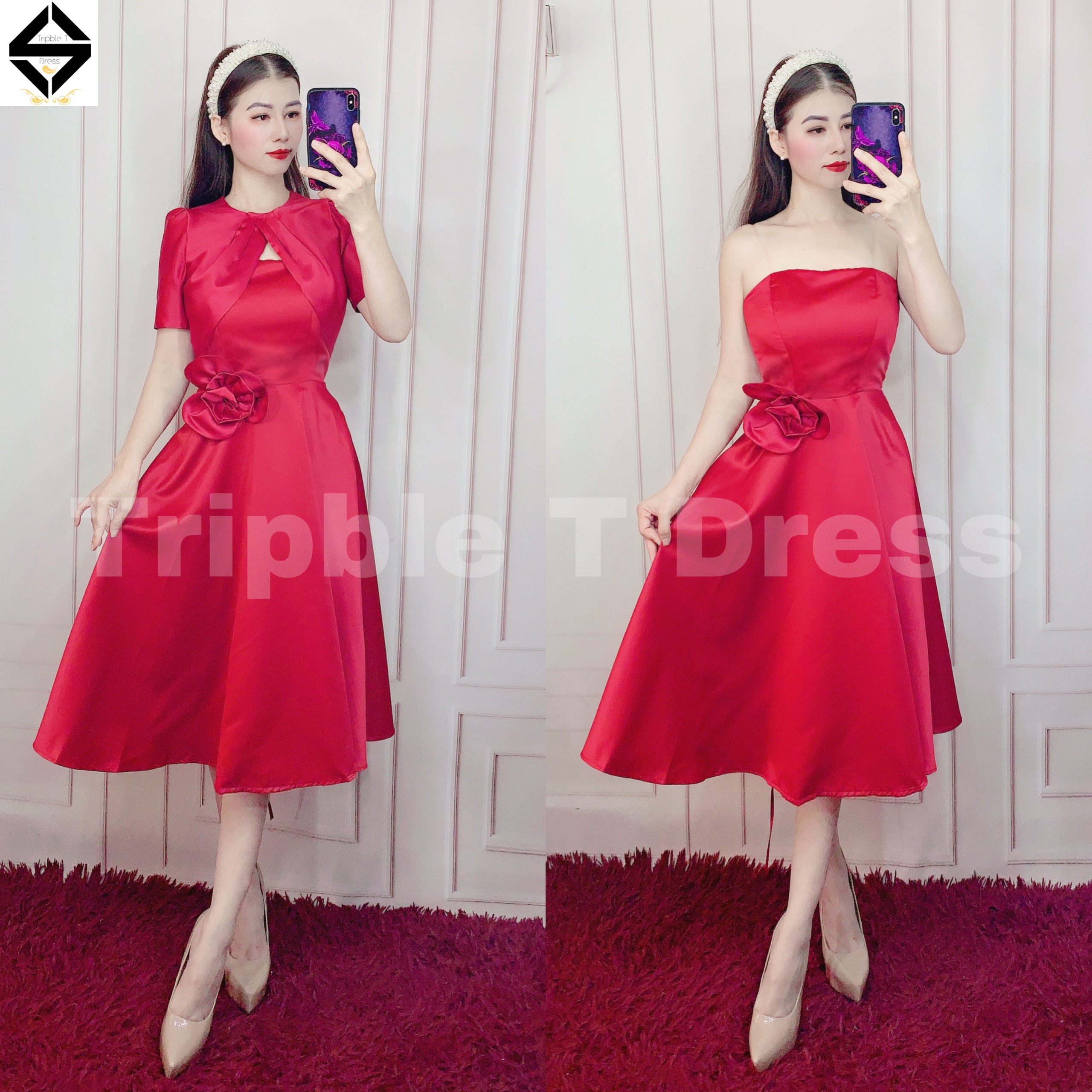 Đầm xoè dự tiệc mặc được 2 kiểu TRIPBLE T DRESS hoa eo - MS84Y - size S/M/L