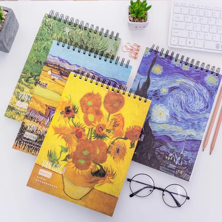 Sổ vẽ màu nước khổ a4 50 tờ giấy sần 160mgs hình tranh vangogh