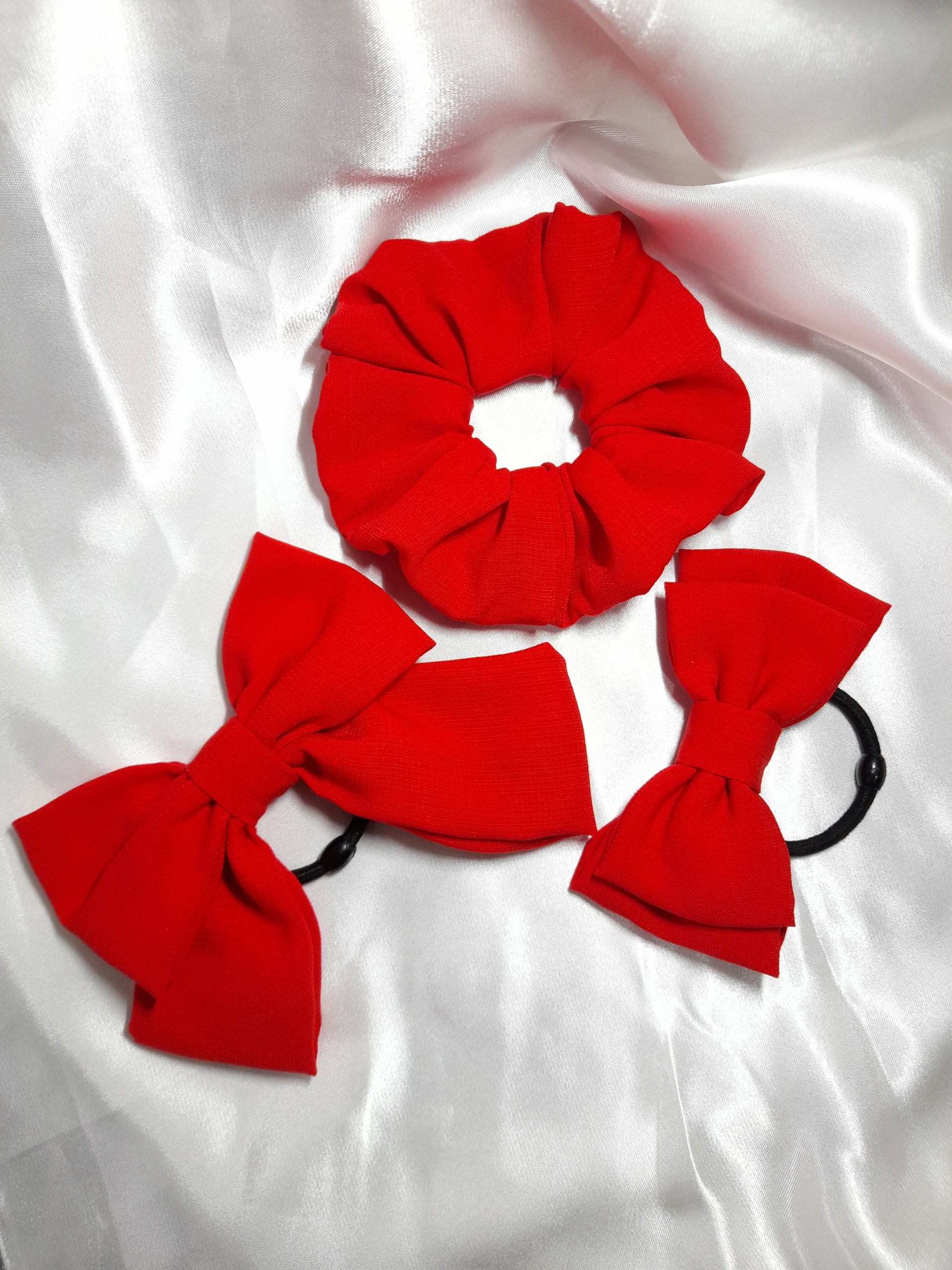 Set 03 Món Cột Tóc Handmade  Màu Đỏ