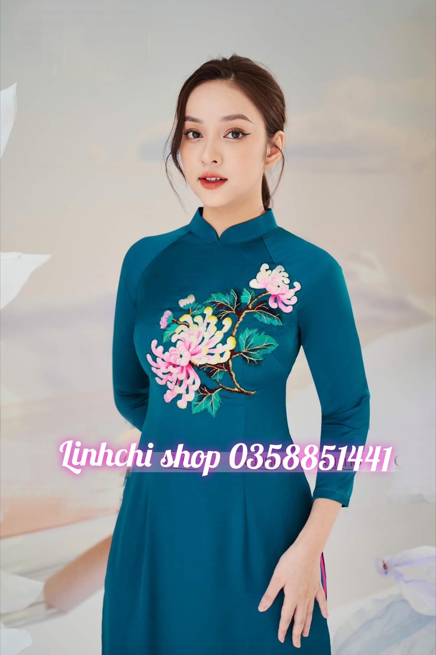 áo dài thêu cao cấp 2023 trên chất liệu lụa tây thi