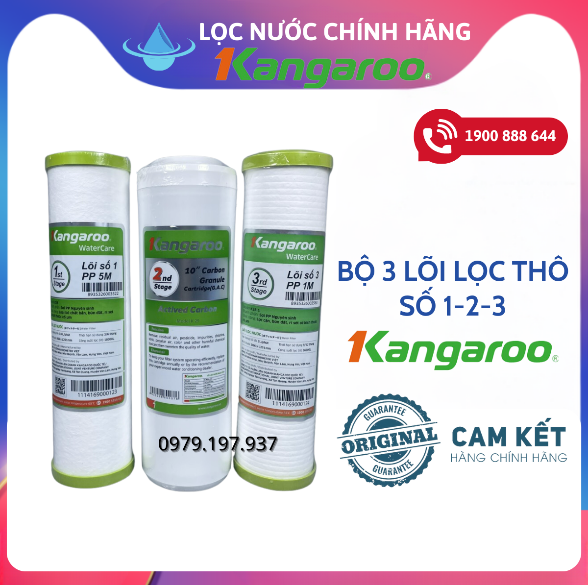 Bộ lõi lọc thô 123 kangaroo số 1-2-3 chính hãng
