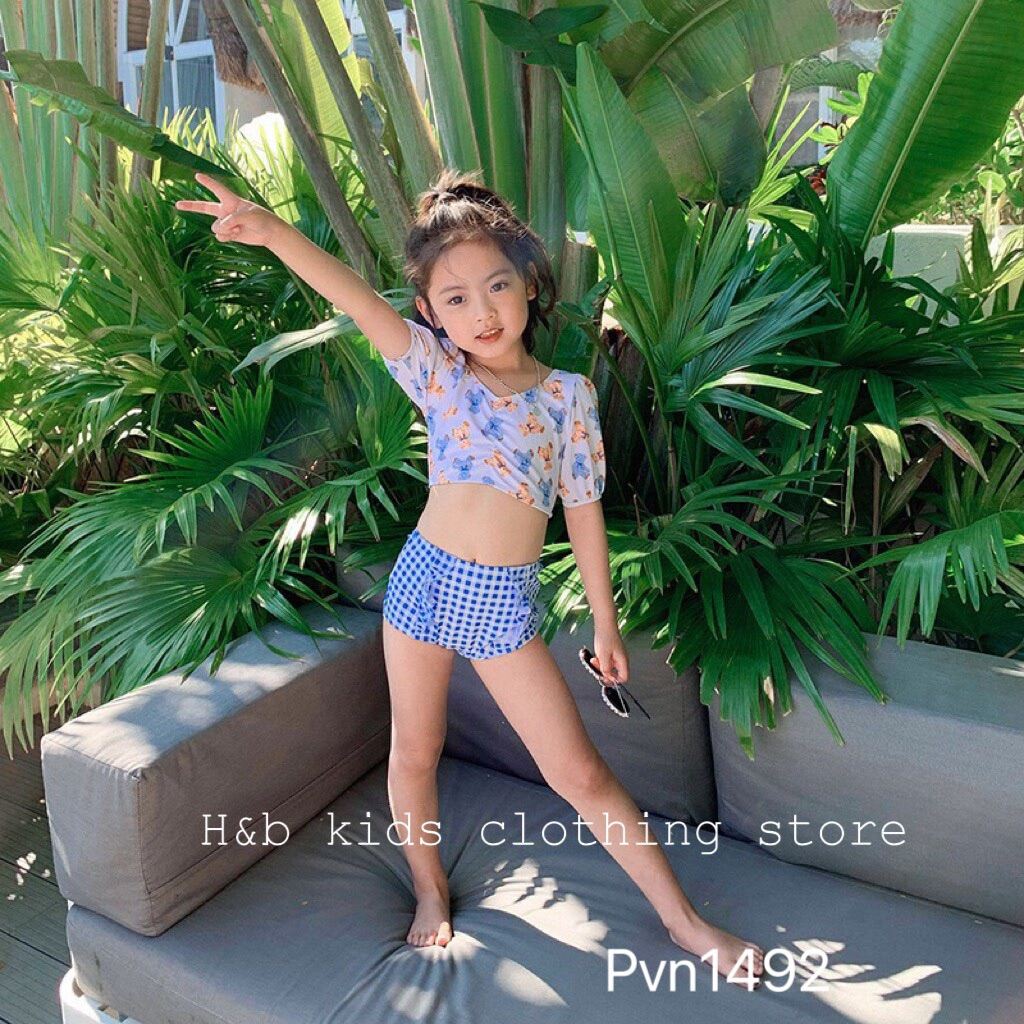 Đồ Bơi Bé Gái| Bikini 2 Mảnh Kèm Mũ Cho Bé