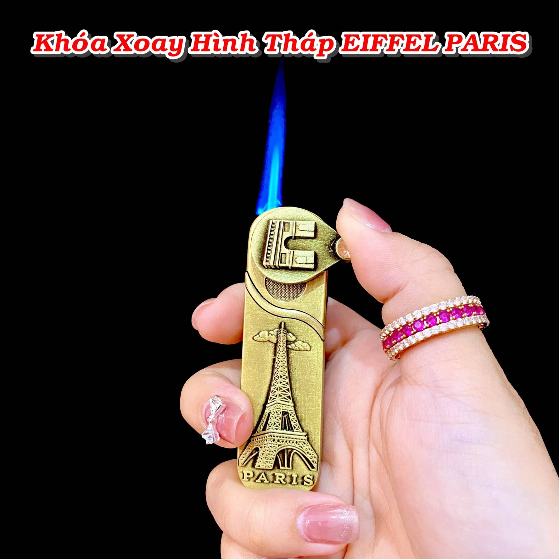 BẬT LỬA KHÈ KHÓA XOAY HÌNH THÁP EIFFEL PARIS - XÀI GAS