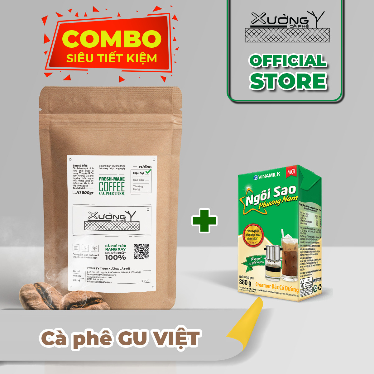Combo 500gr Cà Phê Gu Việt + Hộp sữa 380gr