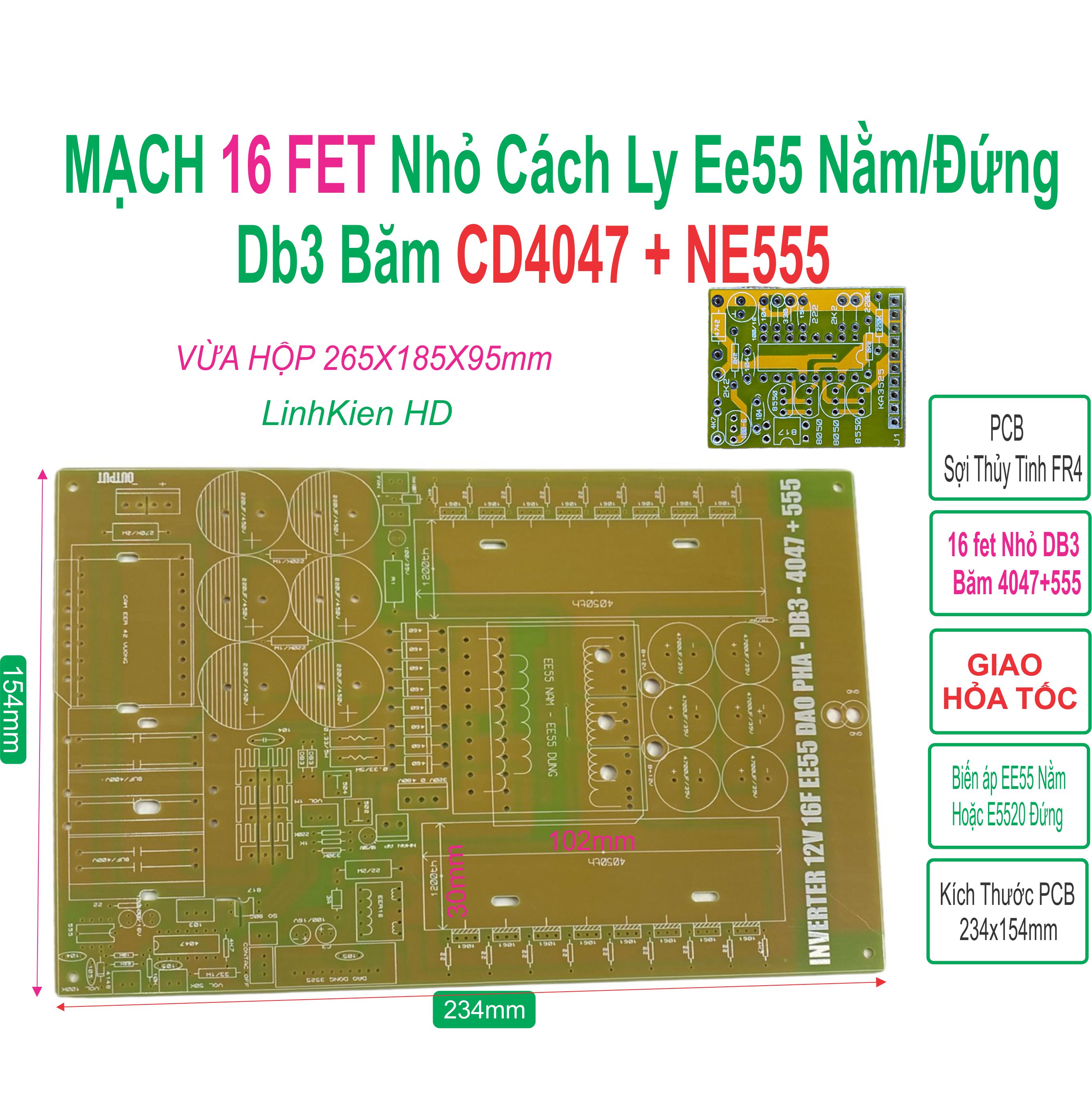 Pcb bo mạch kích điện 16 fet cách ly băm db3 nhịp cd4047 + ne555 phíp fr4 - linhkien hd