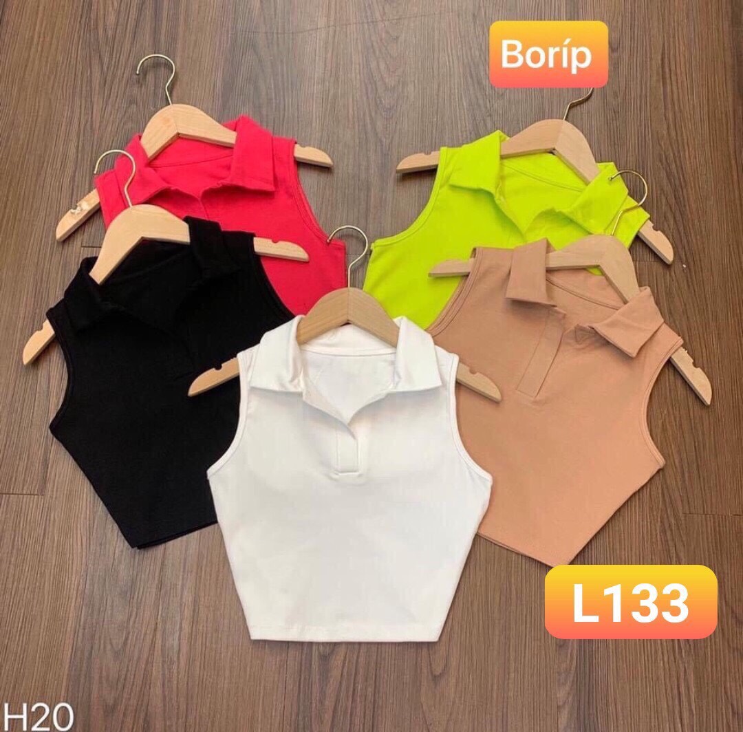 Áo nữ croptop cổ sơ mi sát nách-MTB