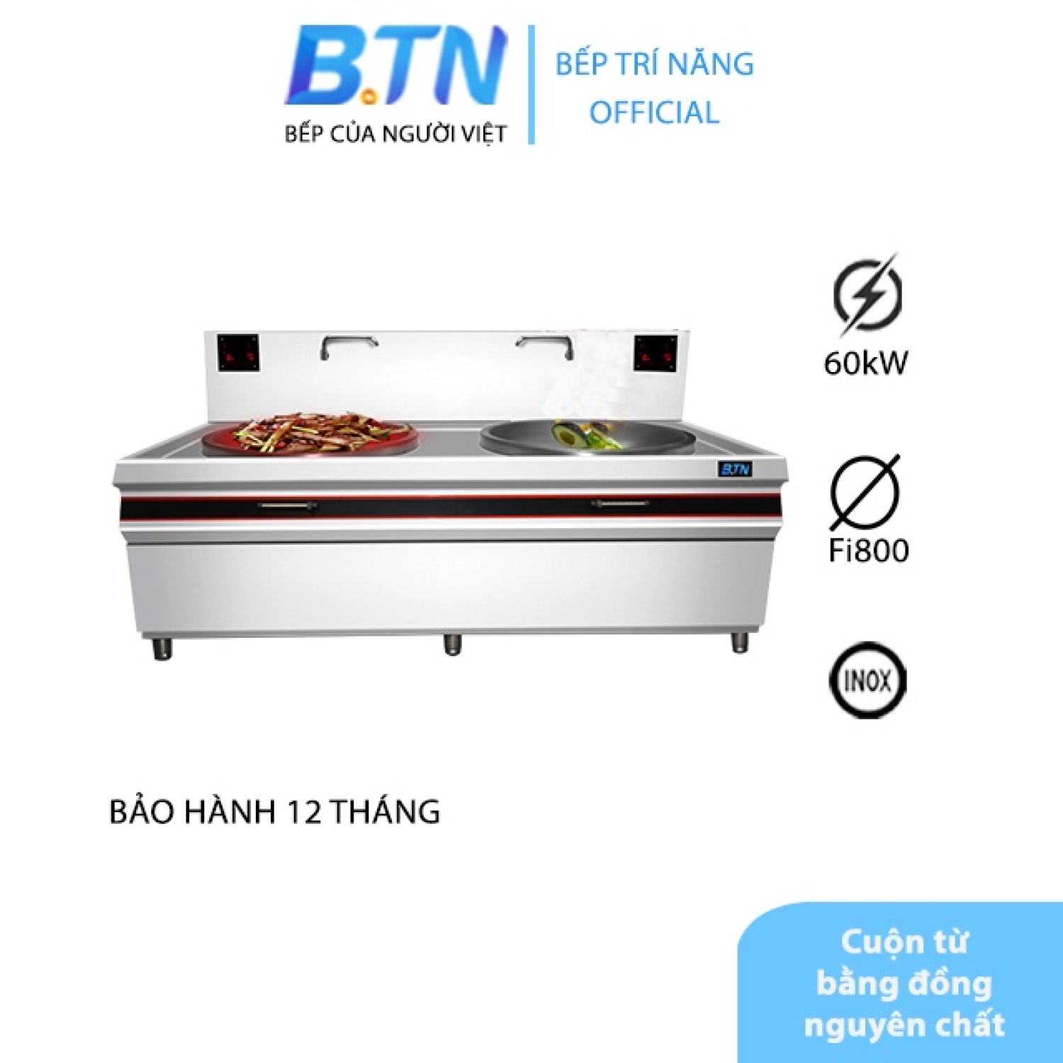 Bếp xào trực tiếp điện từ họng đôi (chảo phi 800)