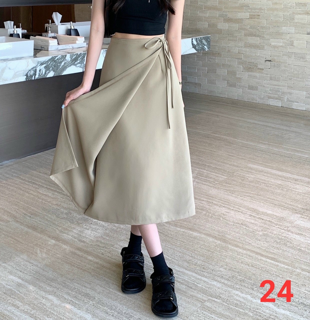 Chân váy nữ Ulizzang tiểu thư lưng thắt nơ xéo