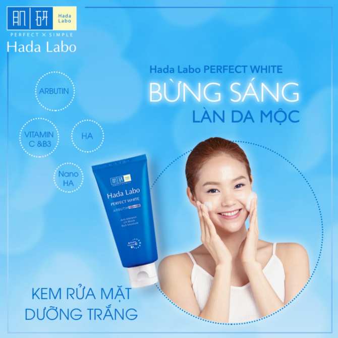 [HCM]Sữa rửa mặt trắng da tối ưu Hadalabo Perfect White (80g)