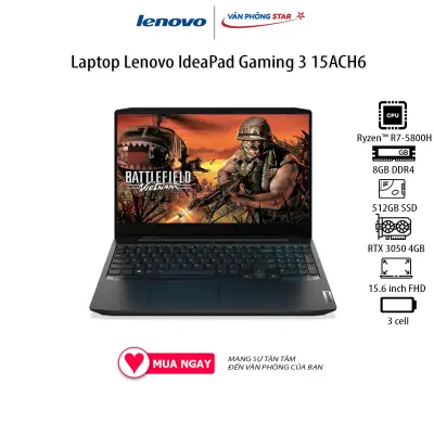 Laptop Lenovo IdeaPad Gaming 3 15ACH6 (82K2008VVN) (R7 5800H/8GB RAM/512GB SSD/15.6 FHD/RTX 3050 4GB/Win11/Đen)