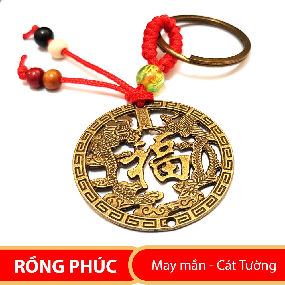 Móc khóa đồng tiền Rồng chữ Phúc biểu tượng của sự hùng mạnh, may mắn và cát tường