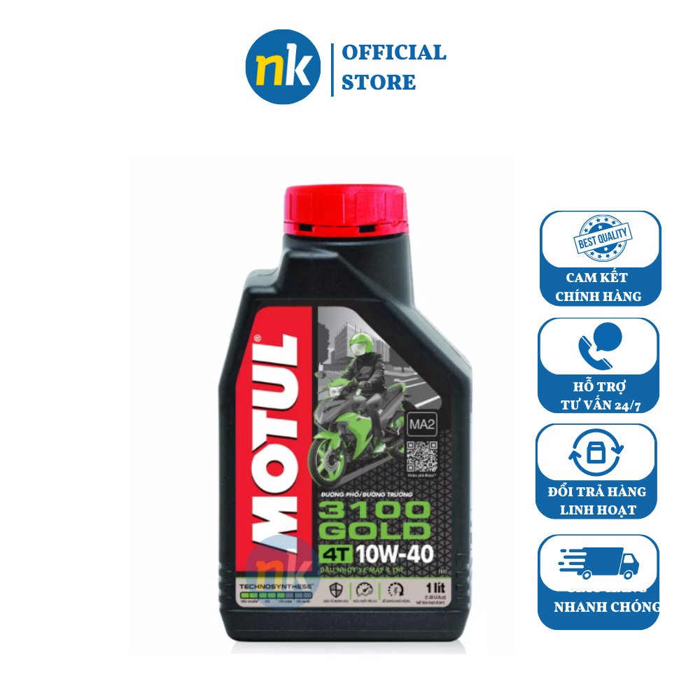 Nhớt Motul 3100 Gold 10W40 1L mẫu mới chất lượng cao cấp, dùng cho xe số, xe côn tay, mô tô PKL, xe Exciter, Winner X, Sirus
