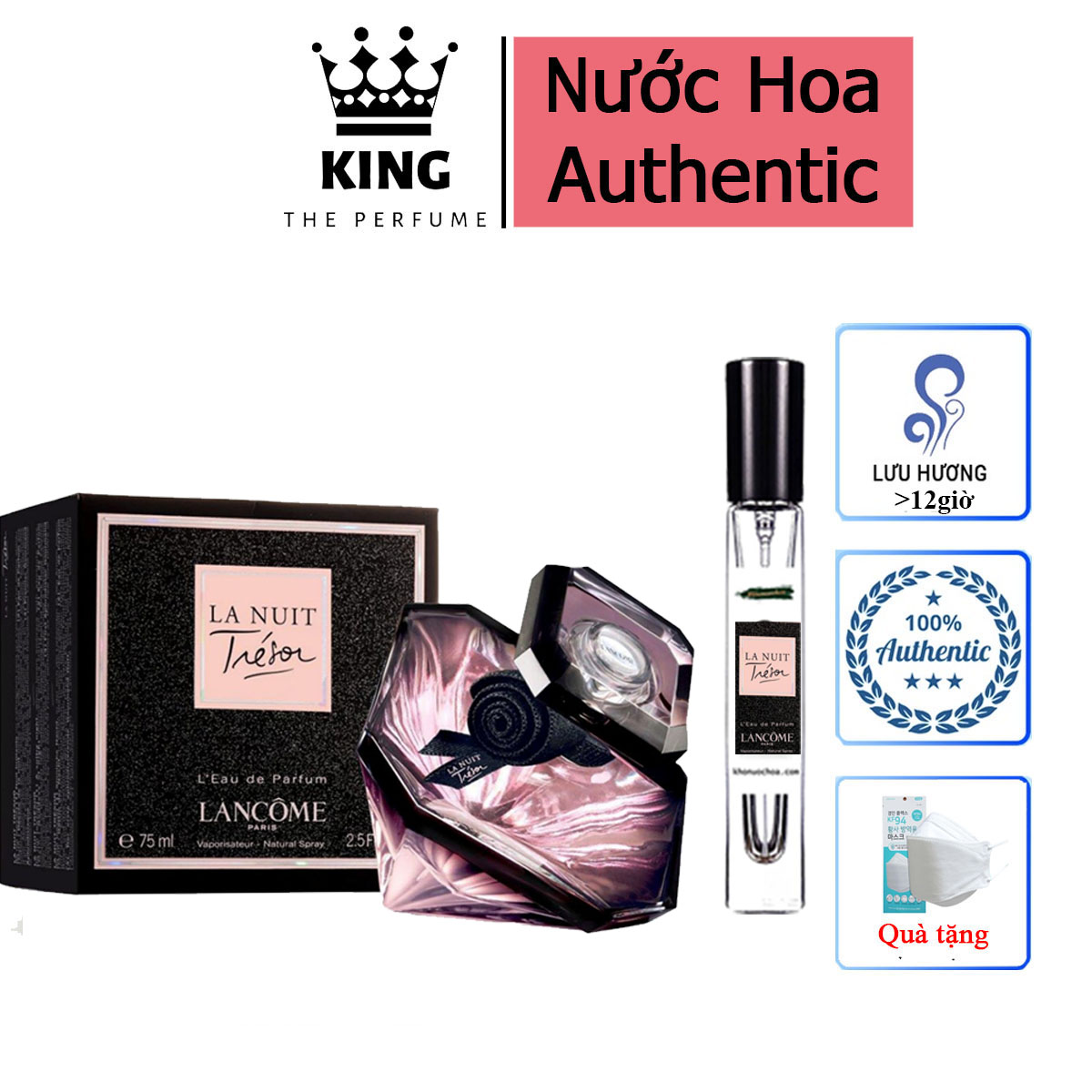 Nước hoa nữ 𝐋𝐚𝐧𝐜𝐨𝐦𝐞 𝐋𝐚 𝐍𝐮𝐢𝐭 𝐓𝐫𝐞𝐬𝐨𝐫 - phong cách gợi cảm, ngọt ngào, khiêu khích, hương thơm ngọt ngào quyến rũ chai chiết 5-10-20ml
