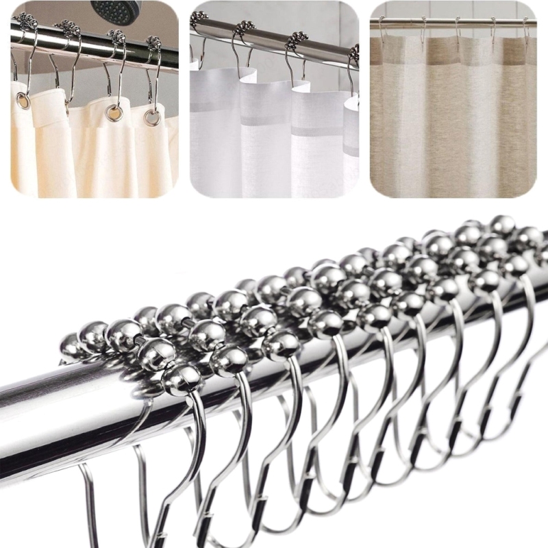 Combo 10 móc treo rèm bi trượt bằng thép không gỉ - Kẹp treo rèm kim loại (kích thước 7x4cm)
