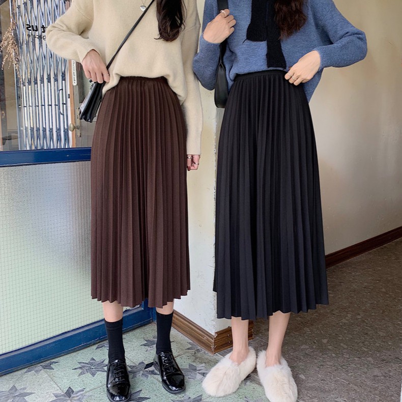 chân váy dập ly Vintage dáng dài đơn giản cho bạn nữ