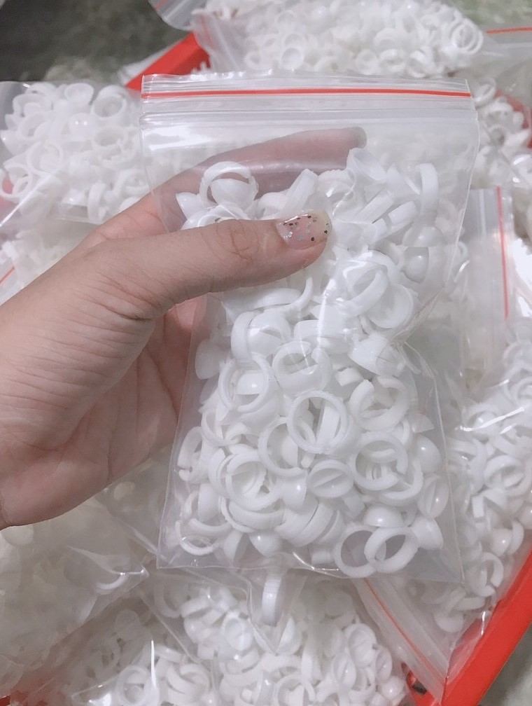 Nhẫn đổ keo nối mi,1 bịch 100 cái, nhẫn đựng keo 2 ngăn_nút đựng keo_dụng cụ nối mi