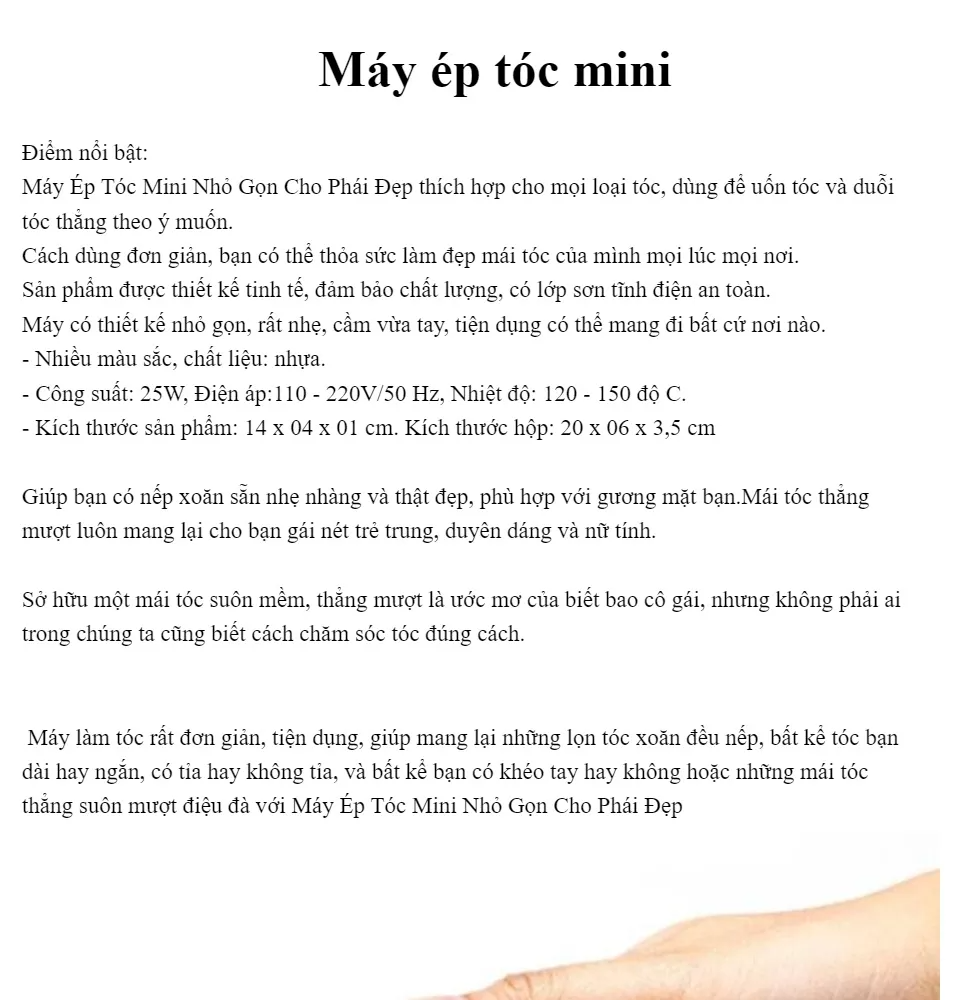 Máy ép tóc, máy duỗi tóc mini hàng loại 1