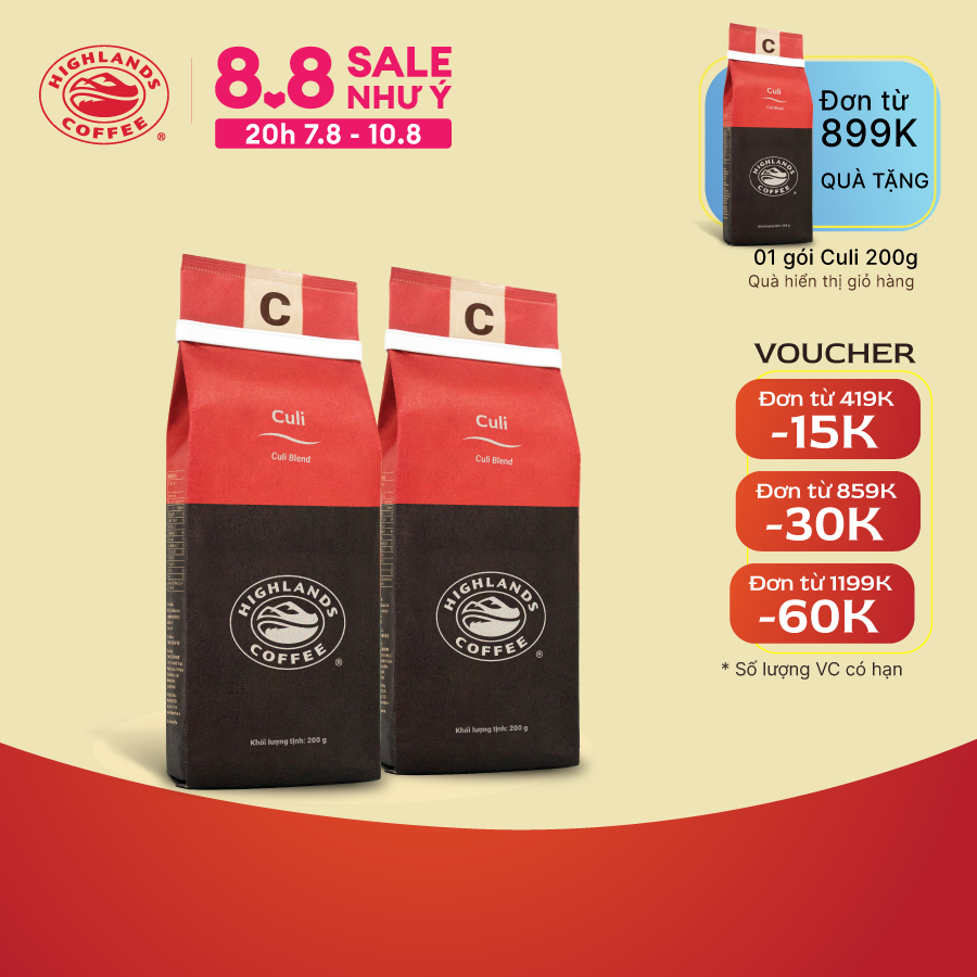 [Tặng thêm cà phê cho đơn từ 899K] COMBO 2 gói cà phê rang xay Culi Highlands Coffee 200g