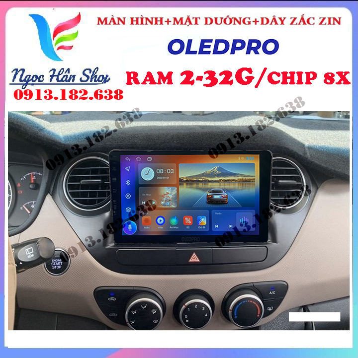[Hỗ trợ lắp đặt Hà Nội] Màn hình kết nối wifi OLEDPRO Android 10., cho xe HYUNDAI I10, RAM 1G ROM 16G, kính cường lực 2.5D, xem phim, nghe nhạc