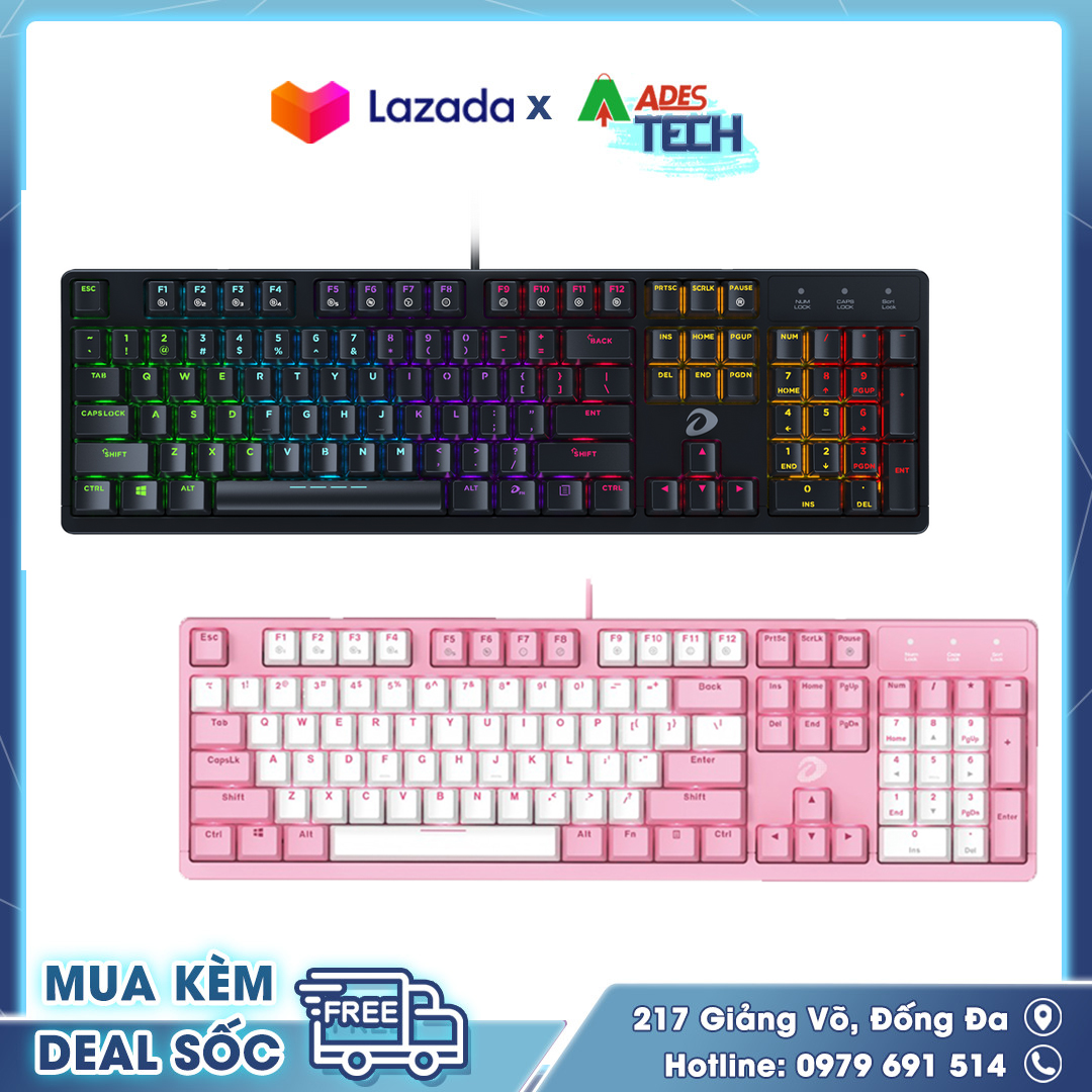 Bàn phím cơ Gaming DAREU EK1280S Pink / Black 104KEY MULTI LED - Bảo hành chính hãng