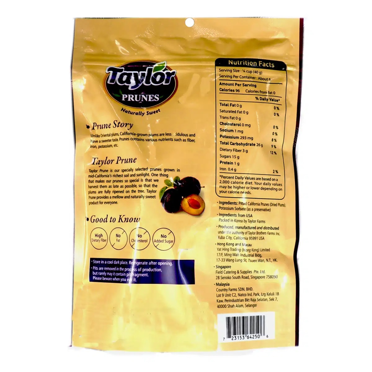 Taylor Naturally Sweet Prunes 250g