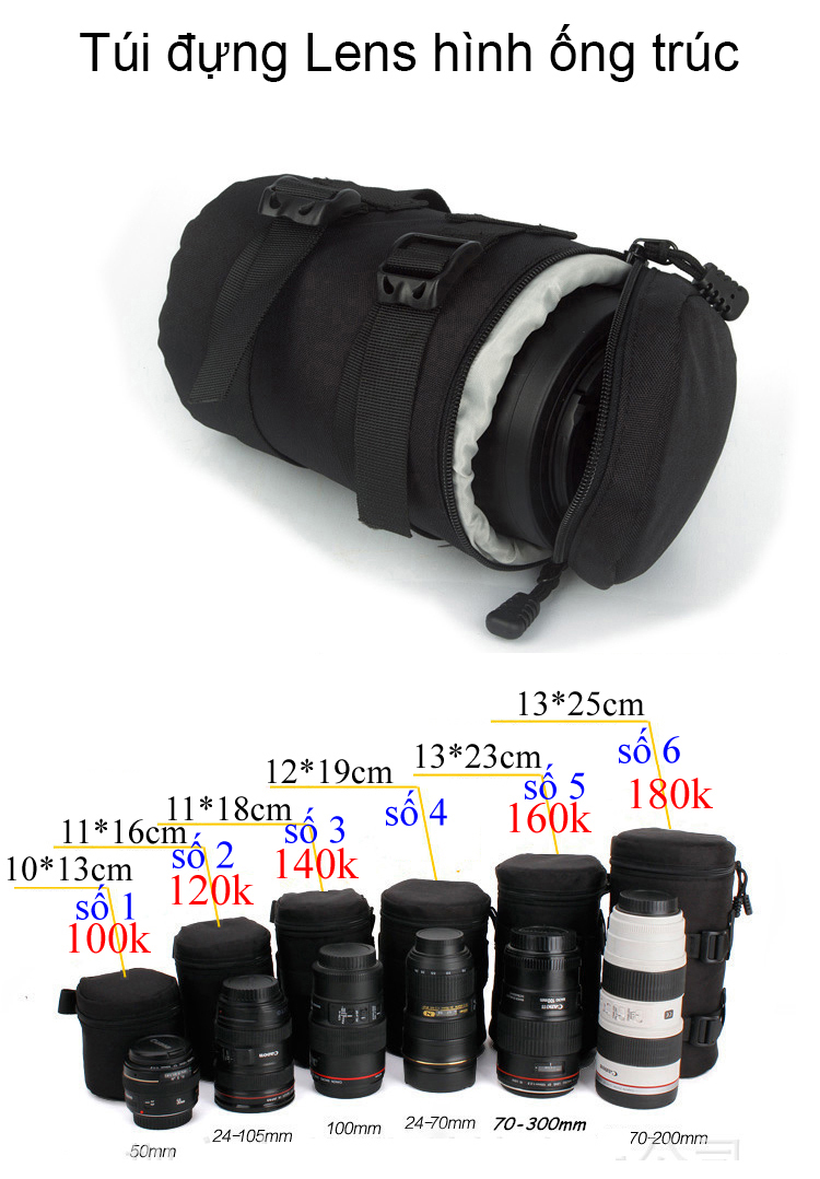 Túi đựng lens hình ống trụ đủ size