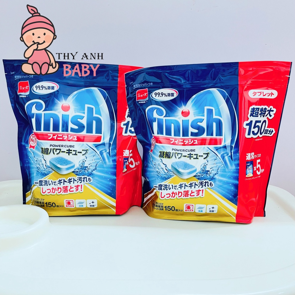 Viên Rửa Chén Bát Finish Power Cube Nhật Bản ( Túi 150 Viên) Dành Cho Máy Rửa Bát