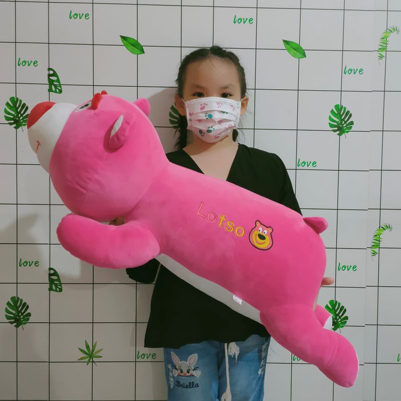 Gối ôm miniso hình gấu lotso gối ôm ngủ gấu dâu size lớn vải cao cấp miniso