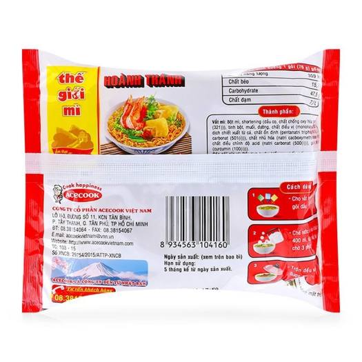 [HCM][Lốc 15 gói] Mì hoành thánh tôm Acecook 76g