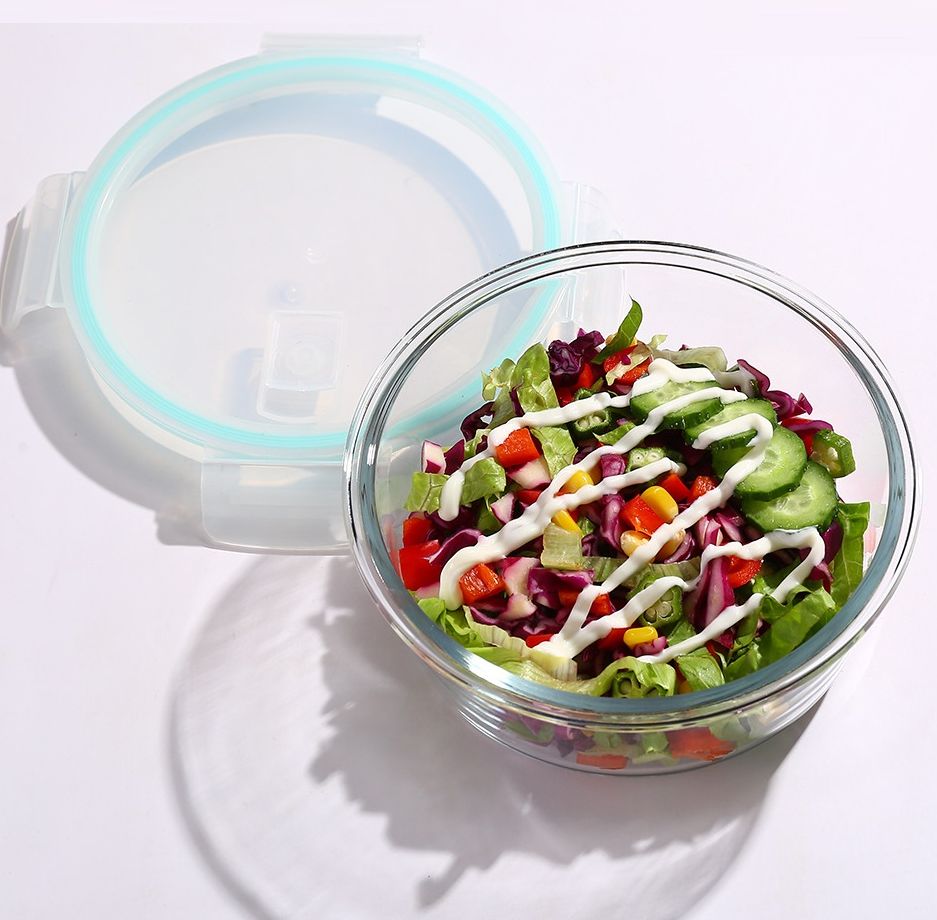 Hộp Thủy Tinh 2 Ngăn Dày Dặn Có Nắp Đậy Kín. Hộp Cơm Văn Phòng 2 Ngăn Dung Tích 1100ml. Có Thể Dùng Trong Lò Vi Sóng