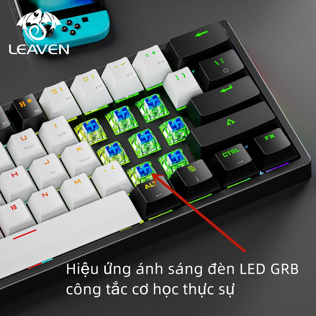 [FREESHIP MAX] Bàn phím cơ gaming LEAVEN K620 Led RGB 61 phím blue swith có Hotwaps chơi game dùng văn phòng siêu đẹp bảo hành 12 tháng-Toàn Lộc Computer