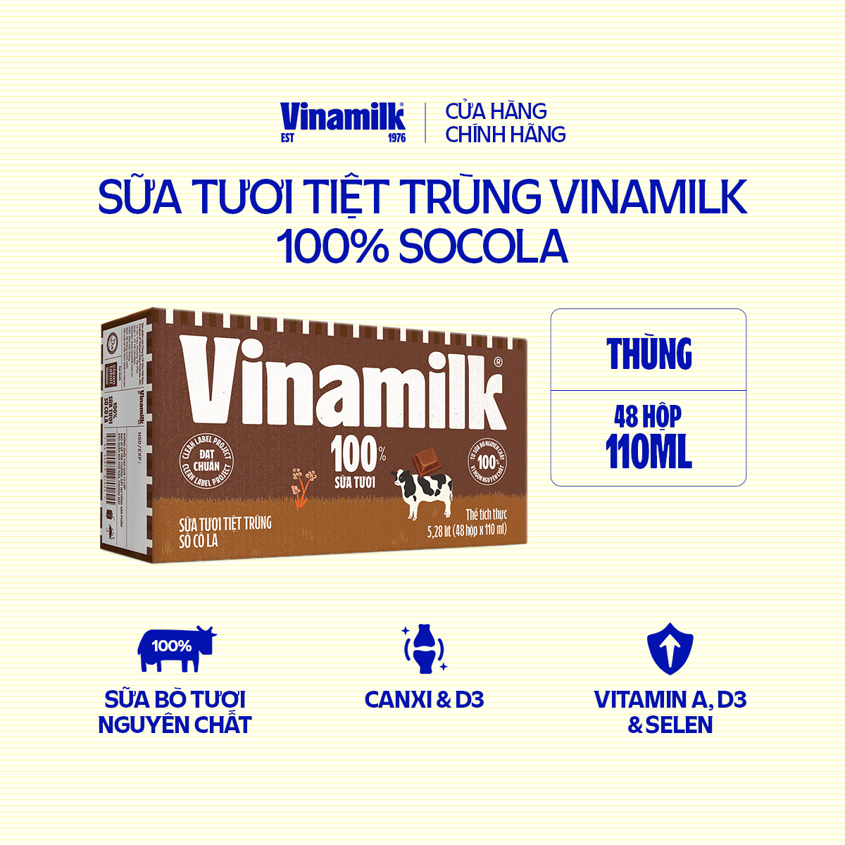 Thùng 48 hộp sữa tươi Vinamilk 100% socola 110ml