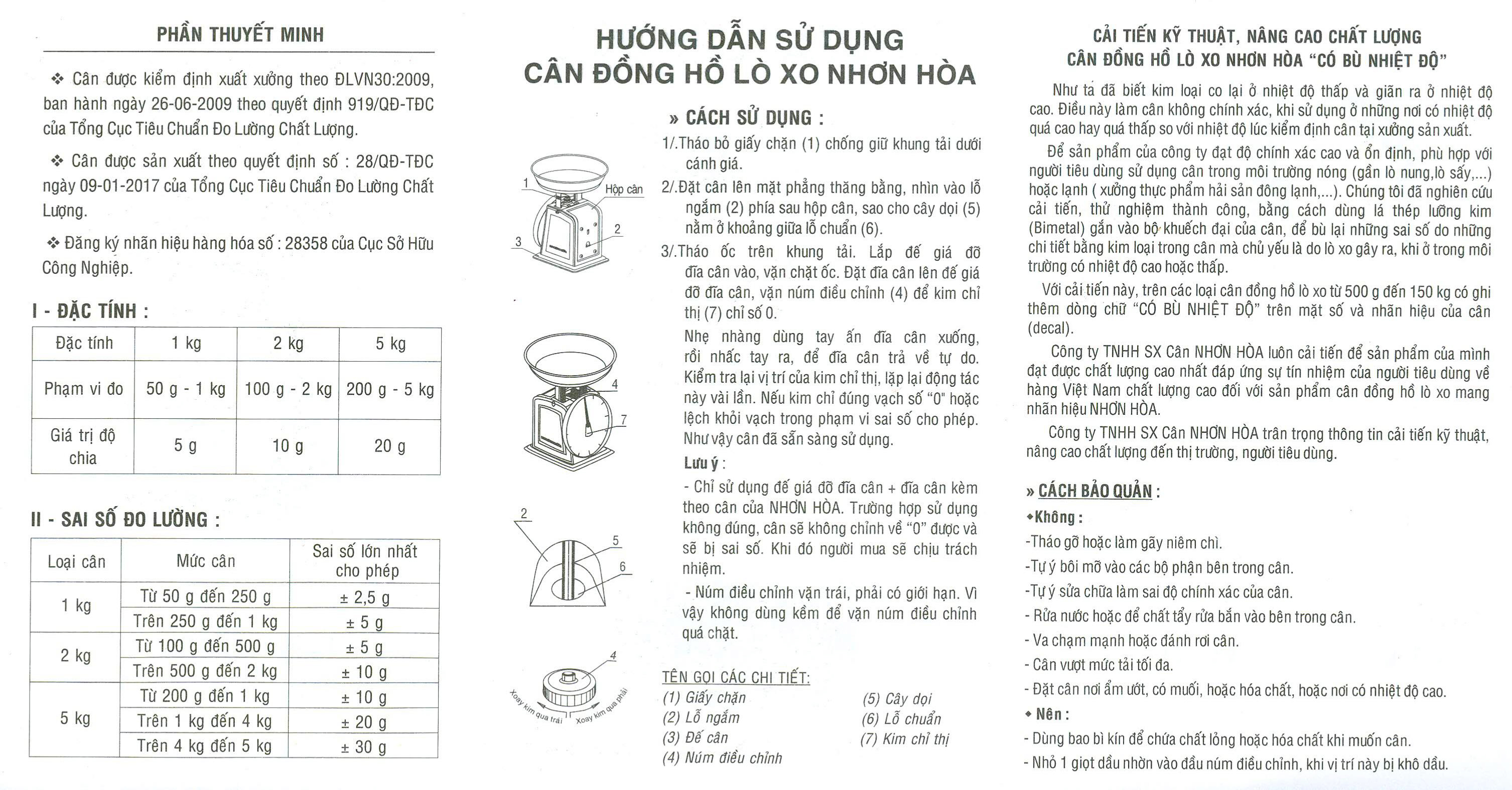 Cân Đồng Hồ Cơ Nhơn Hòa 5Kg – 150Kg | Model CĐH, Sai Số ±50g – ±500g, Mặt Số Rõ Nét, Thân Thép Sơn Tĩnh Điện, Bền Bỉ