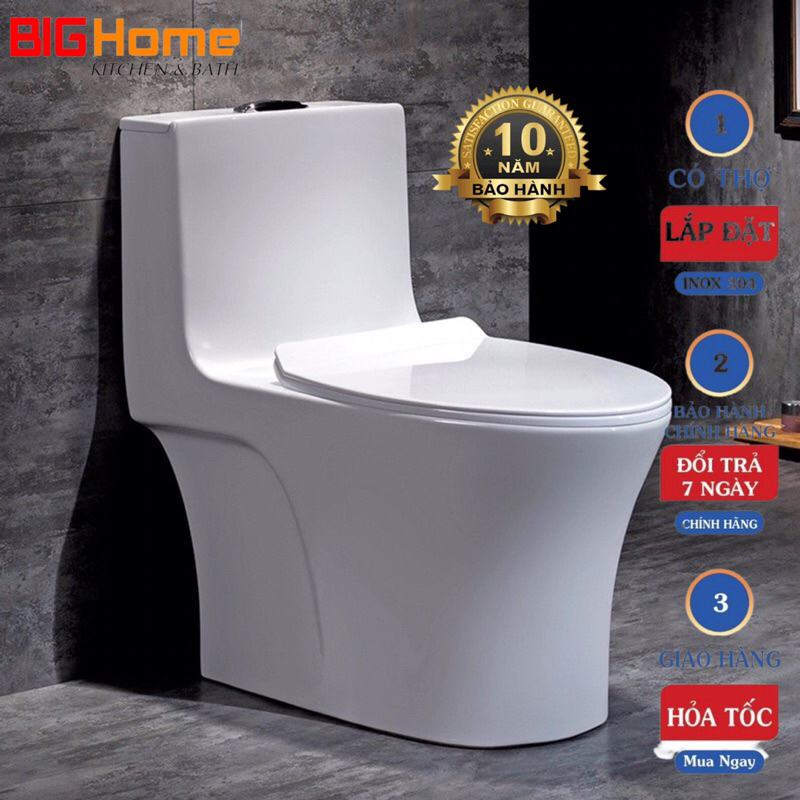 Bồn cầu liền khối 1 khối msb xả xoáy kết hợp xả đẩy nước mạnh men nano trắng sáng