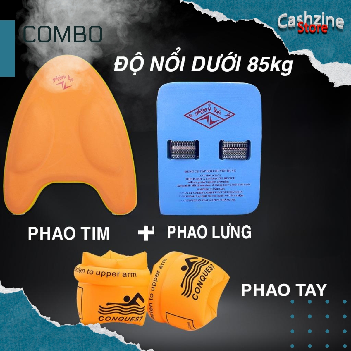 Combo phao bơi tiết kiệm cho bé (phao tay 1 cặp + phao lưng + phao tim)