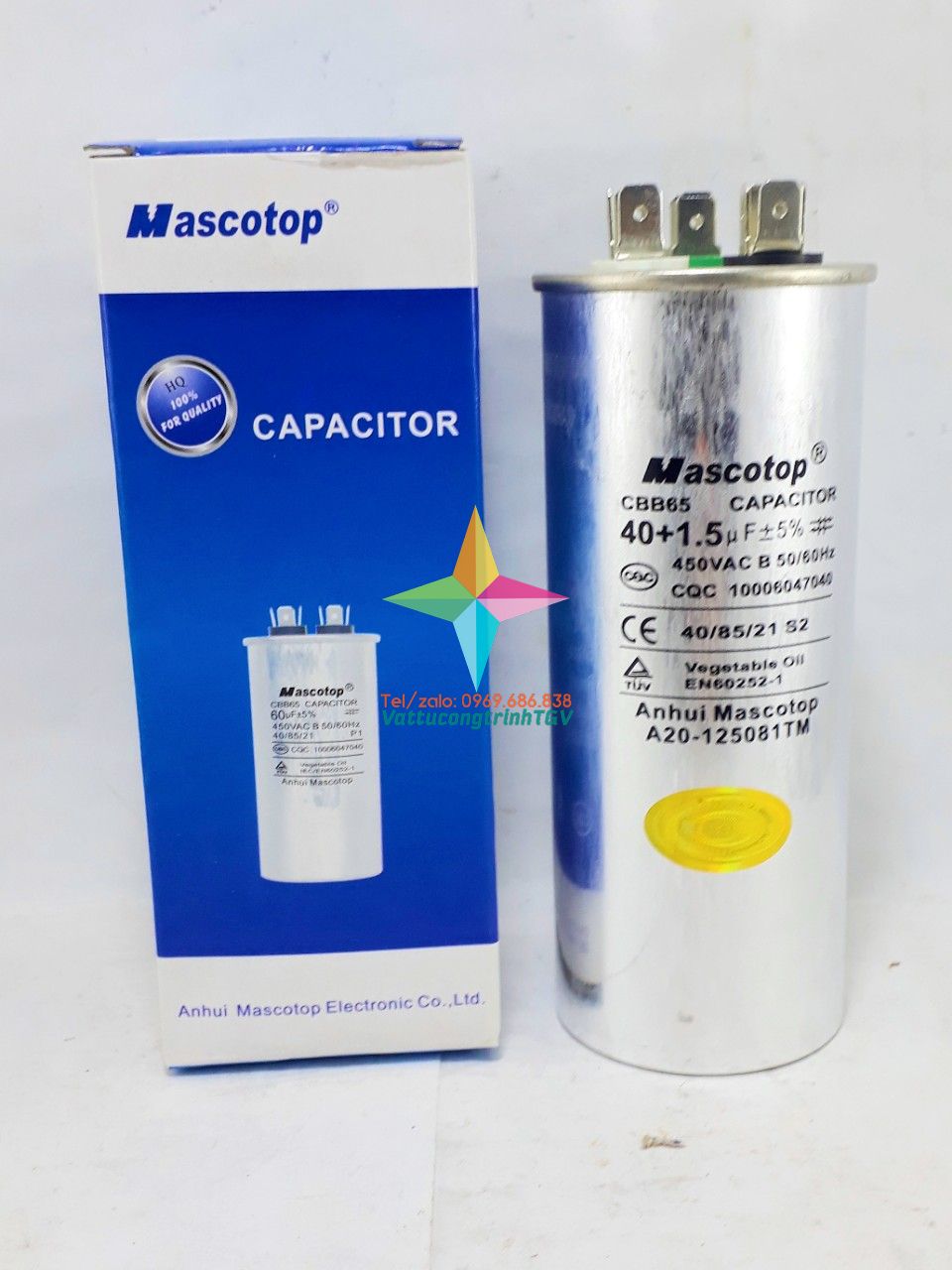 Tụ điều hòa MASCOTOP kiểu CBB65 loại 40uF+5% - Tụ 2 chân/ 3 chân