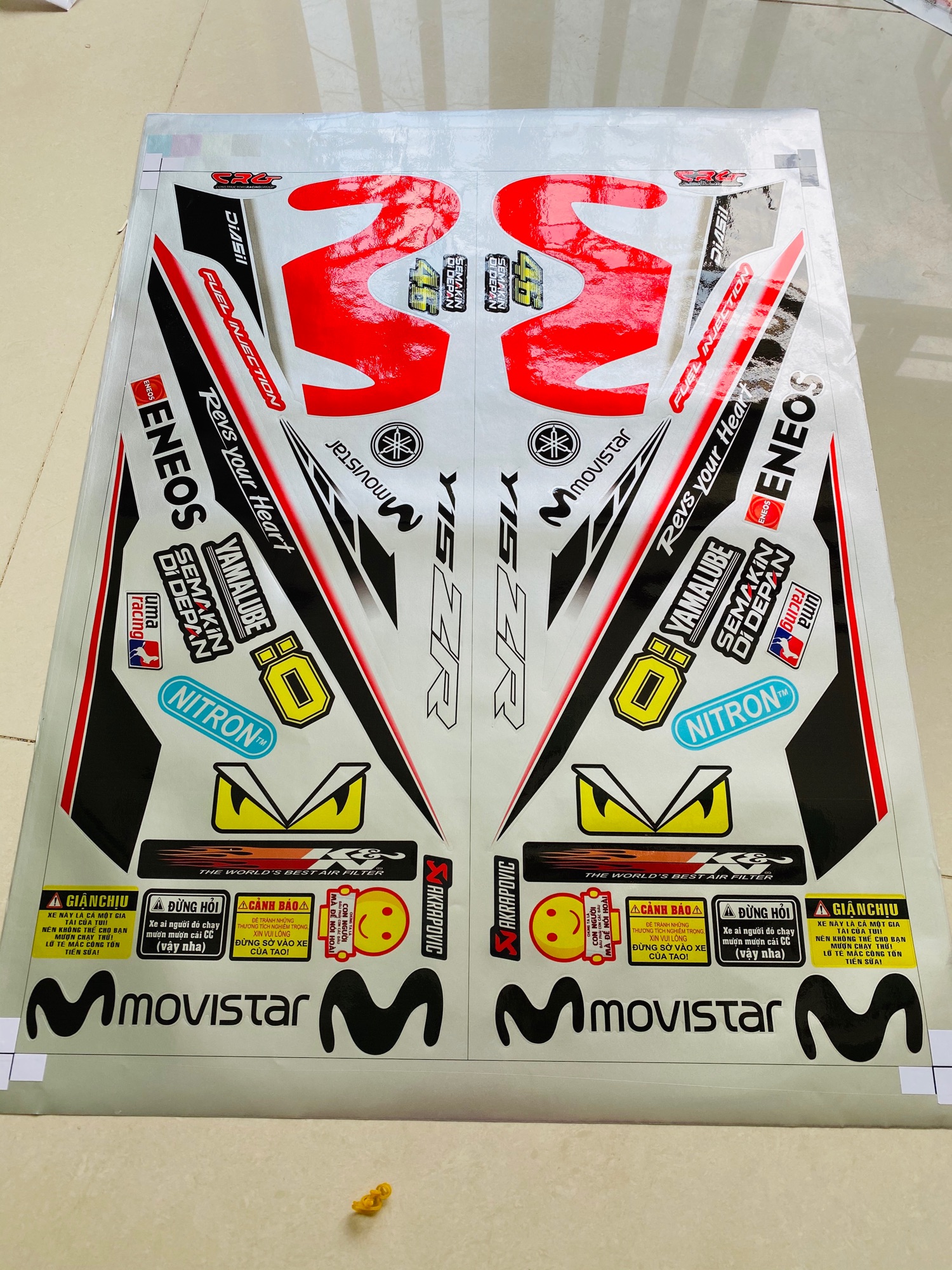 Bộ [ QUÍ KHÁCH VUI LÒNG MANG TEM RA TIỆM CHO THỢ DÁN] TEM RỜI Ex 150 Movistar trắng đỏ  Candy