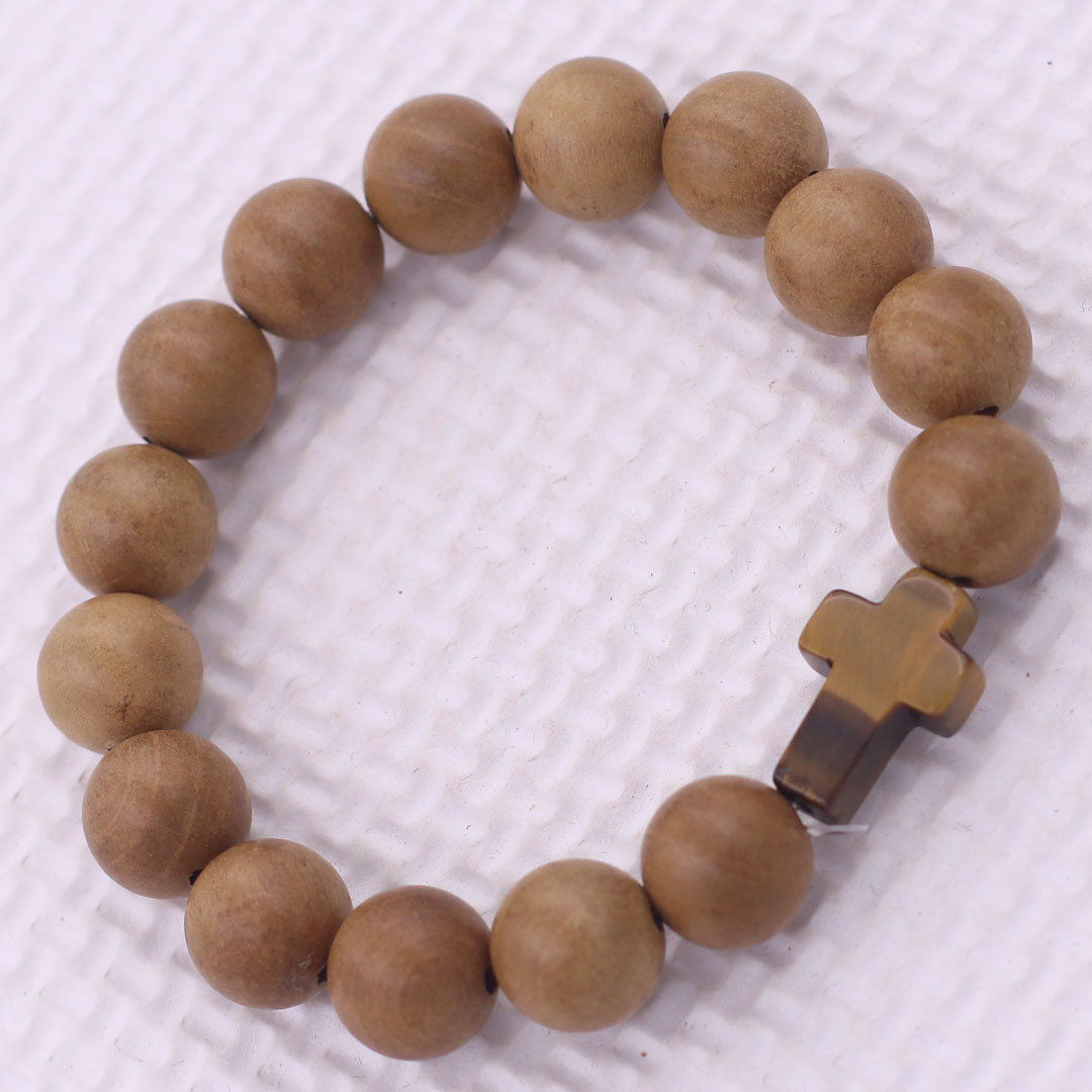 Men's rustic wooden cross charm bracelet-peace of mind feng shui chain bracelet, lucky