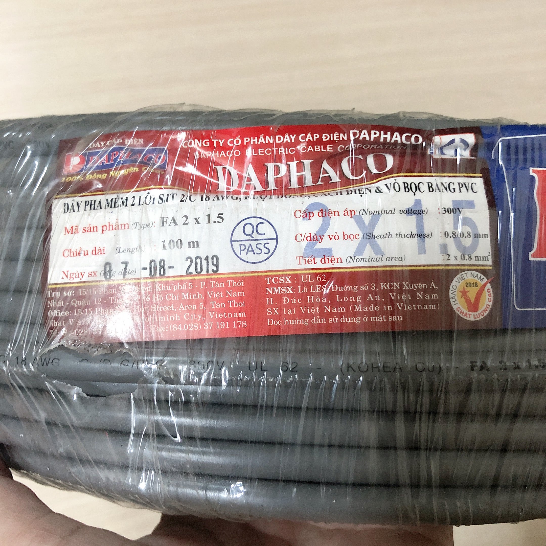 [HCM]Dây điện đôi 2x1.5 daphaco ( giá 1 mét )