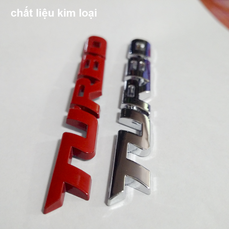 Tem kim loại Chữ TURBO dán xe