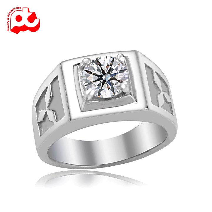 [Hoàn tiền 6%]Nhẫn nam inox kiểu chạm ngôi sao 3 cánh màu trắng thép không gỉ PTNNA232