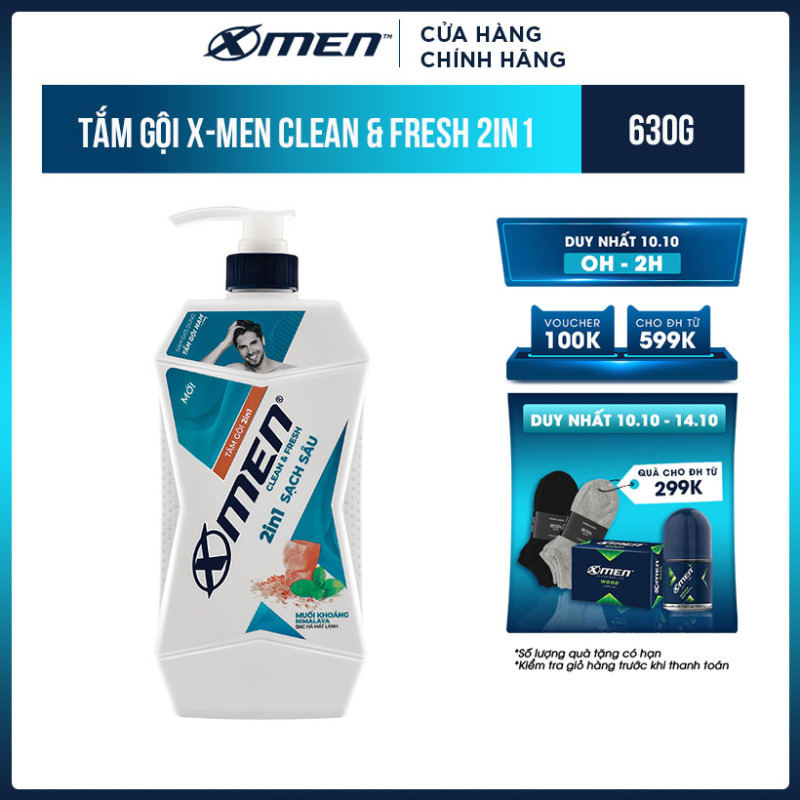 Tắm Gội X-Men Clean & Fresh 2in1 Sạch Sâu 630g cao cấp