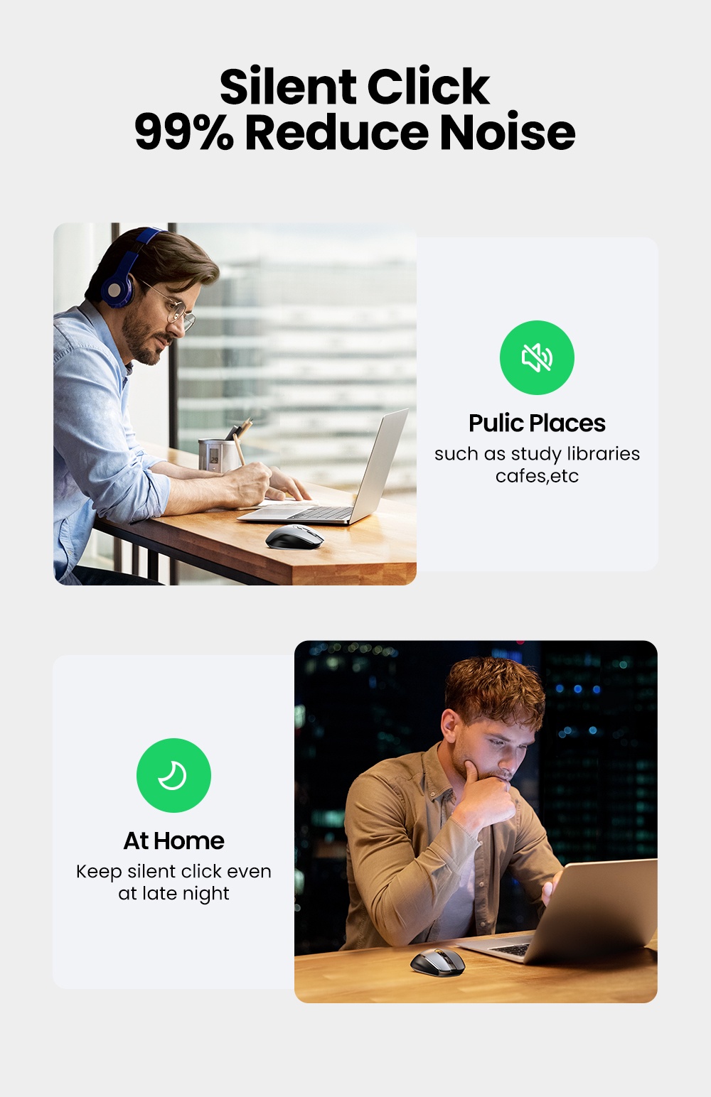 Chuột không dây UGREEN Ergonomic Wireless Bluetooth Mouse 2.4G 4000DPI Silence Design MU006