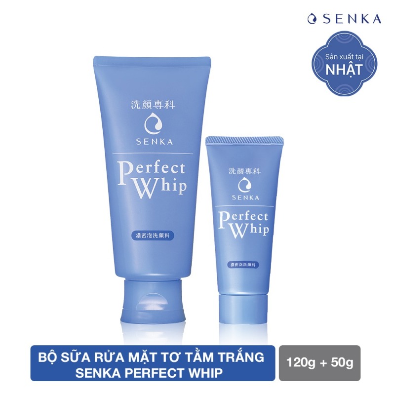 Bộ sản phẩm sữa rửa mặt tơ tằm trắng Senka Perfect Whip 120g và Senka Perfect Whip 50g giá rẻ