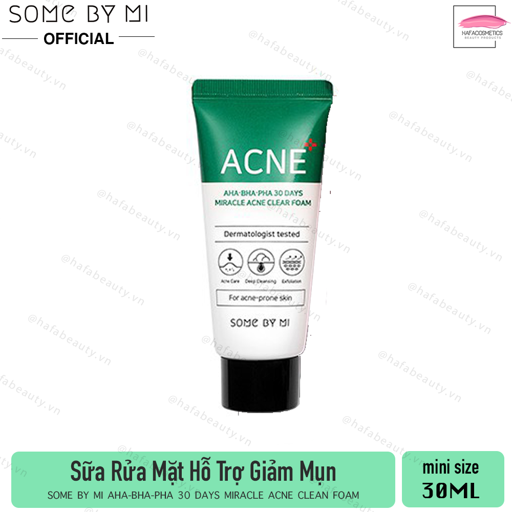 Sữa Rửa Mặt Giảm Mụn Chiết Xuất Tràm Trà Có pH Thấp Some By Mi AHA-BHA-PHA 30 Days Miracel Acne Clear Foam _ Some By Mi Chính Hãng