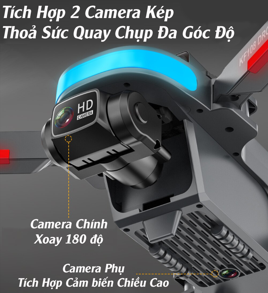 [VOUCHER 12% DUY NHẤT 15.01] Flycam mini KF108 Pro động cơ không chổi than - 2 camera quay phim chụp ảnh 4k ful HD, Plycam điều khiển từ xa có cảm biến va chạm, Pin Siêu Trâu