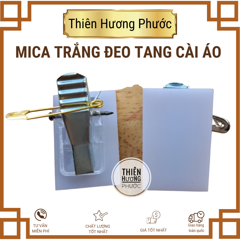 Mica đeo tang cài áo màu trắng, đen bền, tiện lợi