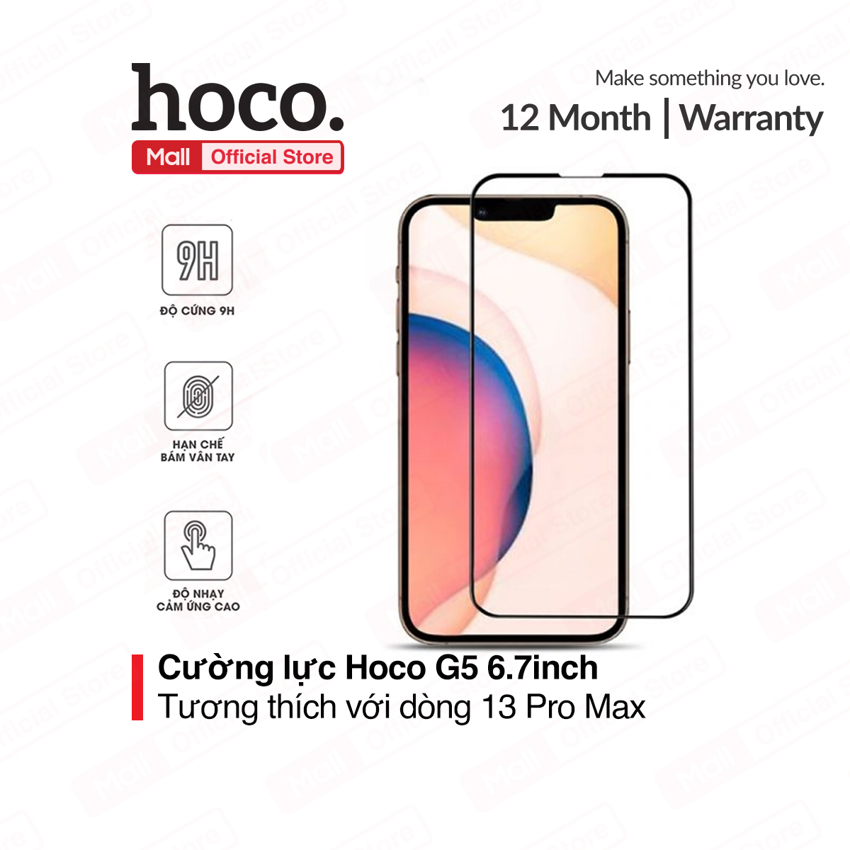 Kính cường lực Hoco G5 6.7inch dành cho dòng iPhone 13 Pro Max, độ cứng 9H, có chống bám vân tay, bảo vệ màn hình điện thoại
