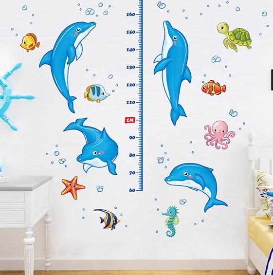 Decal dán tường Thước đo chiều cao cá heo- T29-kiddecals